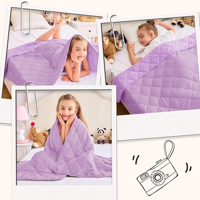 yescool Weighted Blanket 3 lb Light Purple Small Weighted Lap Blanket for Boys and Girls, Cooling Weighted Throw Blankets Minky Heavy Blankets, for 20-45lbs, 36 * 48in