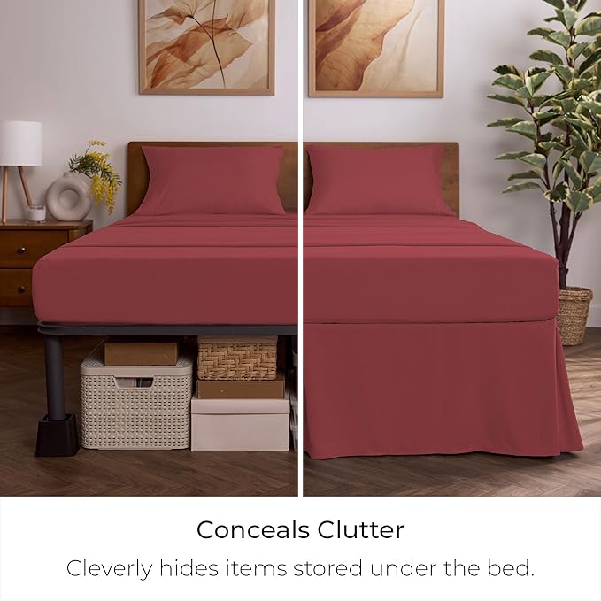 Mellanni Bed Skirt Twin Size - Bed Skirting - 15-Inch Tailored Drop Pleated Dust Ruffle - Hotel Luxury Bedding - Wrinkle, Fade, Stain Resistant - 1 Bedskirt (Twin, Brick Red)