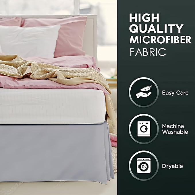 Pleated Bed Skirt Queen Size, 14" Drop with Platform Design for Secure Fit, Split Corners, Wrinkle-Resistant Microfiber for Modern Stylish Look, Tailored Bedding for Hotel Luxury - Light Grey