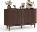 LINSY HOME Sideboard Buffet Cabinet with Storage, 55" Fluted Coffee Bar Cabinet with Tambour Sliding Doors and Drawer, Mid Century Modern Wood Storage Buffet Table for Kitchen, Living Room, Walnut | with Storage, Fluted, Coffee Bar Cabinet, Drawer, Mid...