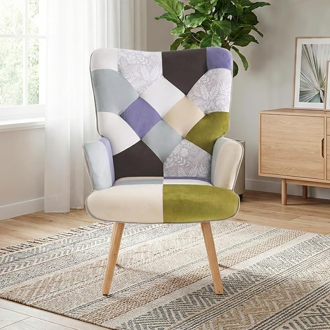 Joysoul Living Room Accent Chair Modern High Back Arm Chair, Houndstooth Pattern Bohemian Style Chairs for Bedroom Waiting Room