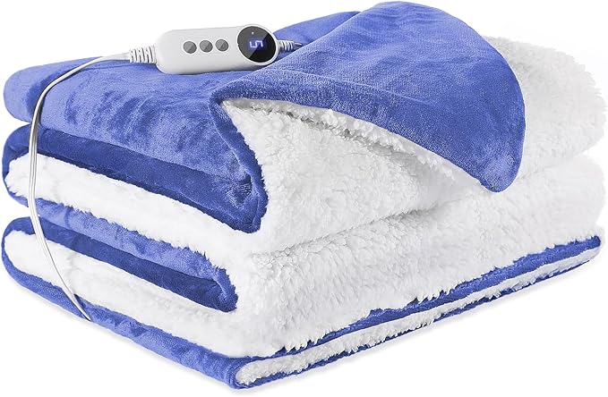 Heated Blanket 72"x84" Full Size, Dual-Sided with Soft Flannel & Sherpa Fabric, Electric Blanket with 9 Heating Levels & 2-10 Hours Auto Off, Machine Washable, Purple