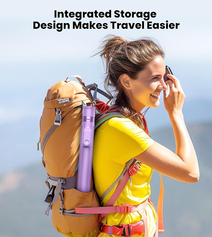 TONEOF 66" Automatic Tripod,Auto-Open Phone Tripod Stand with Magnetic Rechargable Remote,Selfie Stick Tripod 360° Vertical & Horizontal Rotatable,Stable Travel Tripod for iPhone/Android(Purple)