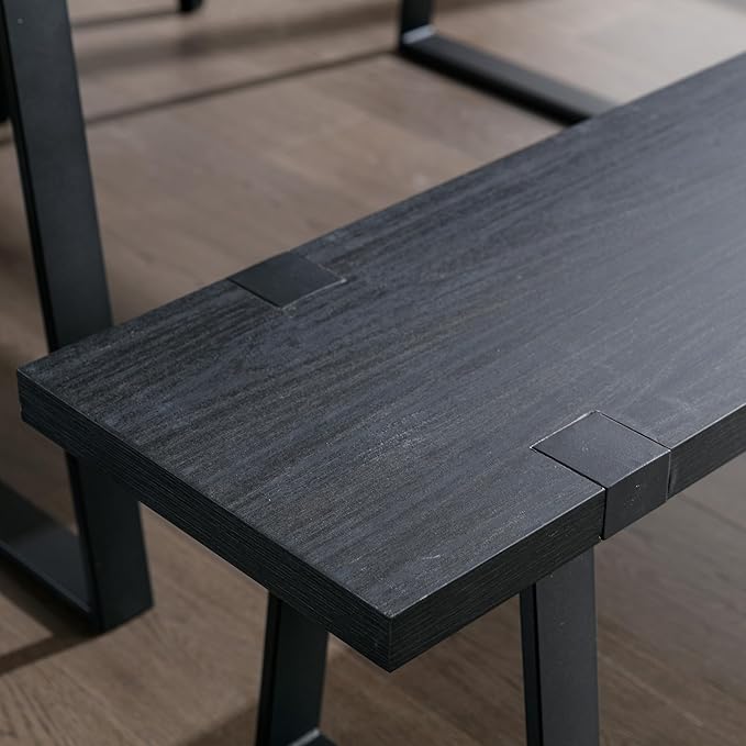 Wahson 60" Black Dining Bench Set of 2, Wooden Table Bench with Metal Legs, Modern Kitchen Bench for Enrtyway/Indoor/Dining Room
