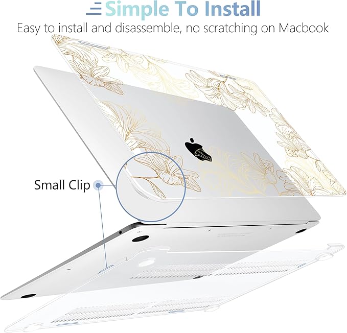 MEEgoodo for MacBook Air 13 inch Case 2021 2020 2019 2018 Released A2337 M1 A2179 A1932 with Touch ID, Plastic Hard Shell & Keyboard Cover Compatible with MacBook Air Case 13.3, Drawn Golden Floral