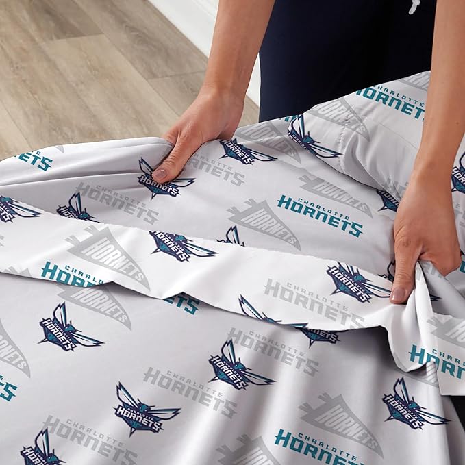 Northwest Officially Licensed Charlotte Hotnets NBA Queen Size Sheet Set – Soft Team Logo Bedding for Dorms, Bedrooms, Fan Caves & Game Day Style