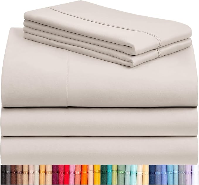 LuxClub 5 PC Sheet Set Bed Sheets Deep Pockets 16" Eco Friendly Wrinkle Free Cooling Machine Washable Hotel Bedding Silky Soft - Linen Split King
