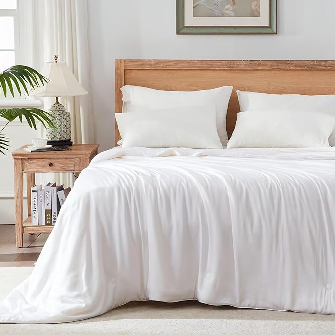 Globon Lightweight Comforter California King Size,Luxurious Summer Blanket Keep Cool for Hot Sleepers,Natural Bamboo Viscose Shell,Organic Breathable Fill,Double Stitch,White