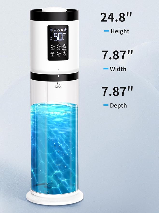 8L Humidifiers for Bedroom, 30dB Quiet, 500ft² Coverage, 60H Runtime, Top Fill, 3-in-1 Humidifier Large Room & Essential Oil Diffuser & Ambient Light, Sleep Mode, 16H Timer, Auto Shutoff Protection