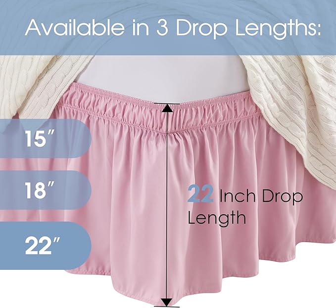 FreshCulture King Bed Skirt, Dust Ruffle for King Size Bed, Easy Fit with 22-Inch Tailored Drop, Elastic Wrap Around Bed Skirt King Size, Hotel Quality Bed Skirts for Adjustable Bed (Dusty Pink)