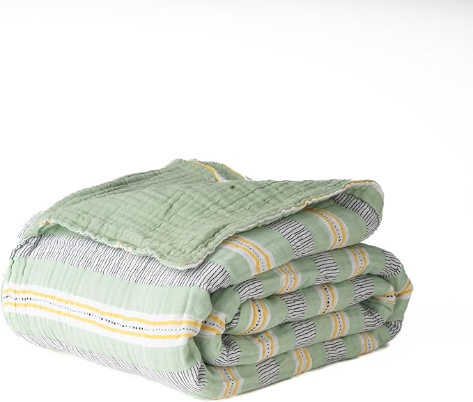 Salt Earth 100% Cotton Muslin Blanket, Gauze Blanket 55"X75" Twin, 6 Layered for Couch, Bed, Living Room, Home, Lightweight & All Season Blankets & Throws, Easy wash, Skin Friendly (Jadeite/Print)