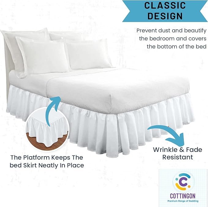 Ruffled Bed Skirt with Split Corners-Dust Ruffle - 24" Drop 100% Microfiber Soft,Sheen & Luxurious Look - Bed Skirts (White -Twin)