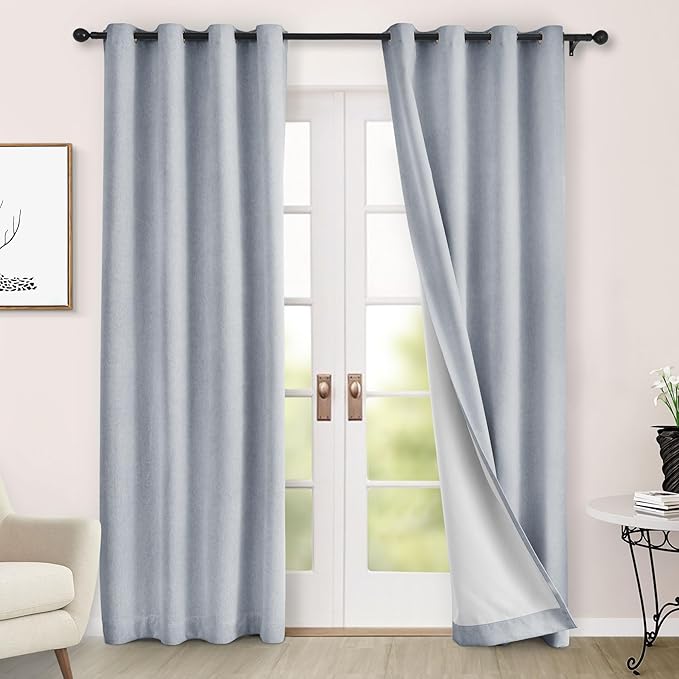 Macochico Full Blackout Curtains 84 Inches Long Insulated Noise Reducing Chenille Curtains for Living Room Bedroom Nursery Auditorium Gray Blue Curtains with Tieback Grommet 72" Wx84 L 1 Panel