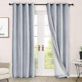Macochico 100% Blackout Chenille Curtains Thermal Insulated Noise Reducing Velvet Draperies for Living Room Bedroom Hotel Gray Blue Blackout Curtains Grommet Top with Tieback 84" Wx84 L 1 Panel