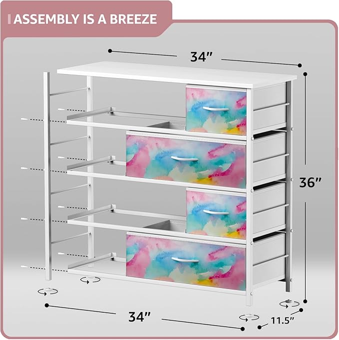 Sorbus Dresser with 8 Drawers - Furniture Storage Chest for Kid’s, Teens, Bedroom, Nursery, Playroom, Clothes, Toys - Steel Frame, Wood Top, Fabric Bins (Tie-dye)