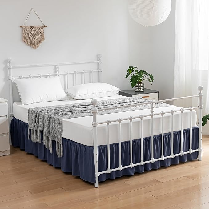 Bed Skirt King Size Ruffled Bed Skirts with Split Corners,14 Inch Drop Dust Ruffle Bed Skirt with Platform, Blue