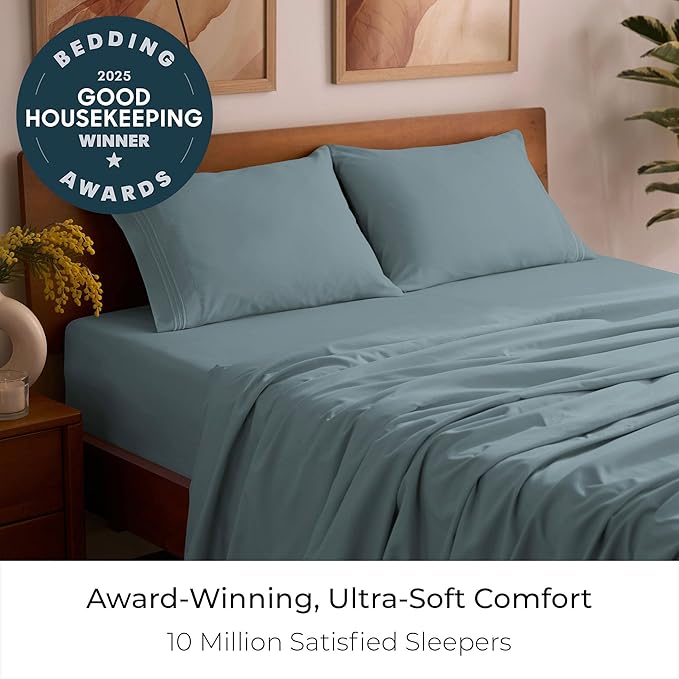 Mellanni Twin Sheet Set - 4-Piece Iconic Collection Bedding, (Including 2 Pillowcases), 16-Inch Deep Pocket, Easy Care, Extra Soft, Cooling Sheets, Brushed Microfiber - Spa Blue