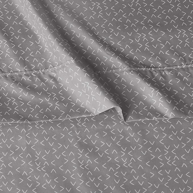 Amazon Basics Lightweight Super Soft Easy Care Wrinkle Free Microfiber 3 Piece Bed Sheet Set with 14-Inch Deep Pockets, Twin, Gray Arrows, Printed, Kids, Men & Women Bedding (Pack of 4)
