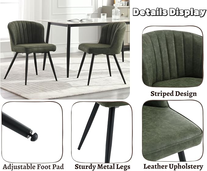 EALSON Modern Dining Chairs Set of 4 Leather Upholstered Accent Dining Room Chairs with Metal Legs Comfortable Armless Kitchen Chairs for Living Room/Dining Room,Green