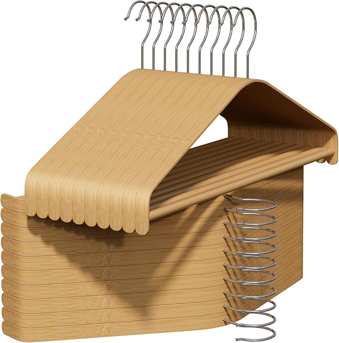 Bamboo Wood Hangers 50 Packs, Coat Hangers, Clothes Hangers with 360-Degree Rotatable Hook, Heavy Duty, Non Slip Suit Hangers for Clothes, Jacket, Shirt, Tank Top, Pant (Bamboo, 50 PCS)