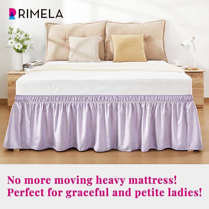 RIMELA Lavender Purple Bed Skirt Queen Size 18 Inch Drop, Wrap Around Elastic Bedskirt, Dust Ruffle for Adjustable Bed Base Machine Washable Easy to Install Bed Skirts