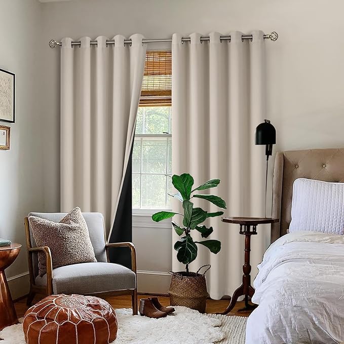 BGment Thermal Insulated 100% Blackout Curtains for Bedroom with Black Liner, Double Layer Full Room Darkening Noise Reducing Grommet Curtain (60 x 84 Inch, Cashmere, 2 Panels)