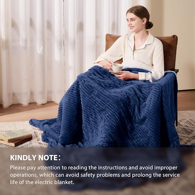 Homemate Electric Blanket Queen Size - 84"x90" Heated Blanket Queen Size 1/2/4/6/8 Hours Auto-Off 10 Heat Levels Over-Heat Protection Soft Flannel Sherpa ETL Certification