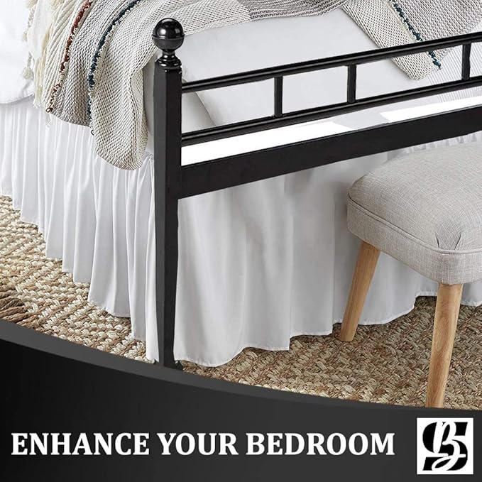 SKY BEDDINGS - King Size Ruffled Bed Skirt with Split Corners - 14 Inch Drop Dust Ruffle Bed Skirt with Platform Three Sided Coverage - 100% Microfiber, White
