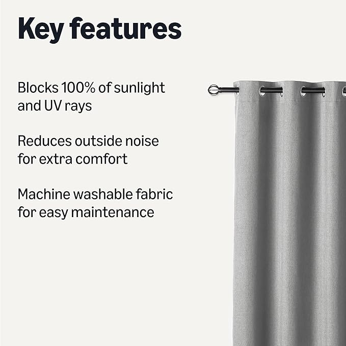 Amazon Basics 100% Blackout Curtains with Grommets, 2 Panels, 52 x 96 Inches, Dark Gray