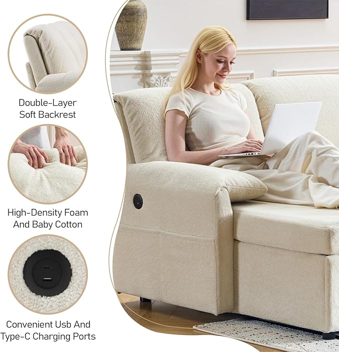 VINGLI Convertible Sofa Bed, U-Shape Sectional Couches for Living Room Sleeper Sofa with Pull Out Couch Bed Cloud-Like Plush Fleece Sofa Couch with Storage Chaise, USB Charging, Side Pockets