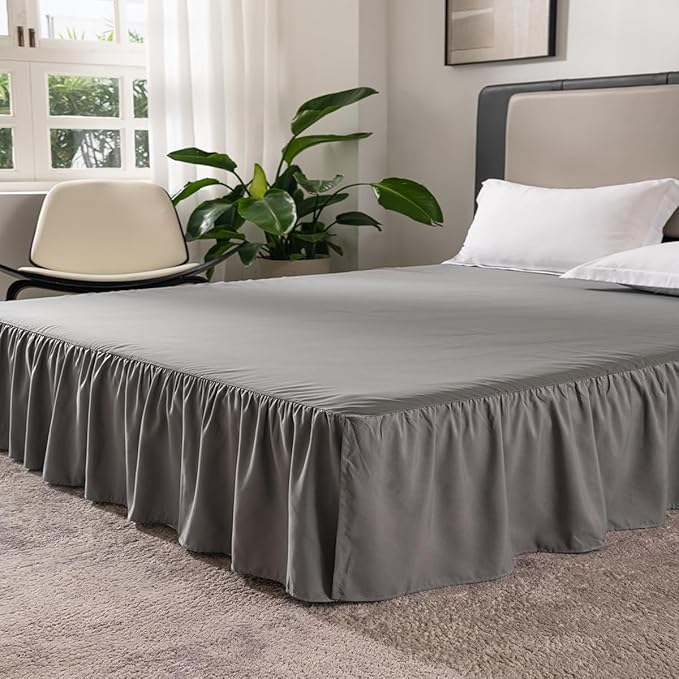 TSUTOMI Bed Skirt King Size Ruffled Bed Skirt with Split Corners, 18 Inch Drop Dust Ruffle Bed Skirts with Platform, Gathered Style, 100% Microfiber, Grey