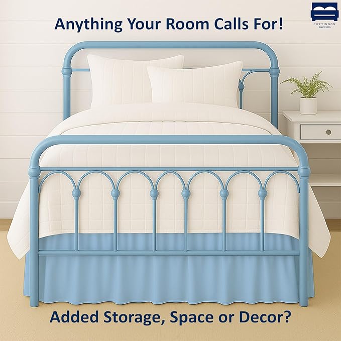 Cottingon Bed Skirt Twin 16" Drop with Split Corners, 100% Microfiber Soft and Stylish, Dust Ruffle with Platform, Light Blue