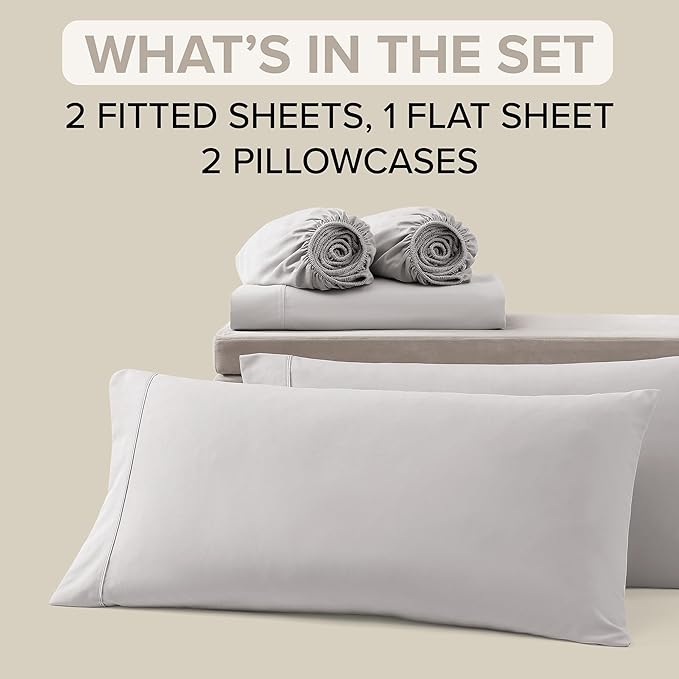 UGG Split King Sheet Set 5-Piece Luxury Cooling Sheets Deep Pockets Premium Bedding with 2 Shams Machine Washable, Adjustable Bed, Split King, Stone Grey (Hedi)