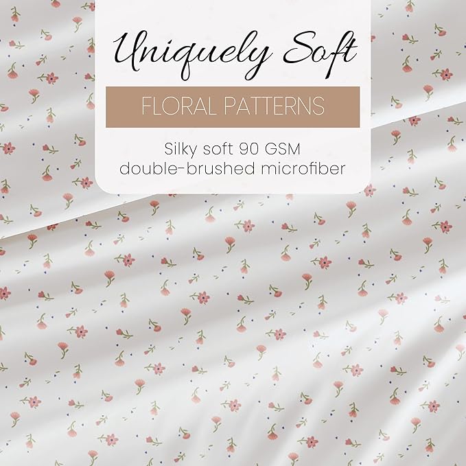 Linen Market Double-Brushed Patterned Microfiber Full Sheet Set 4 Piece – Oeko-TEX Certified Ultra Soft & Wrinkle-Free - 16" Deep Pocket Sheets - Easy Care Full Size - Soft Floral Pink