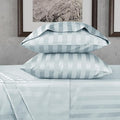 URBANHUT 800 Thread Count 100% Cotton Damask Queen Size Sheets, 4 Piece Striped Queen Size Bedsheets, Luxury Hotel Sheets Sateen Weave - Better Than Egyptian, 16" Elasticized Deep Pocket- Light Blue