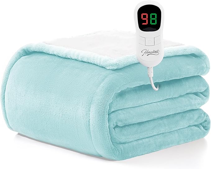 Homemate Electric Heated Blanket Full Size - 72"x84" Heating Blanket Full Size 1/2/4/6/8 Hours Auto-Off 10 Heat Level Over-Heat Protection Flannel Sherpa ETL Certification