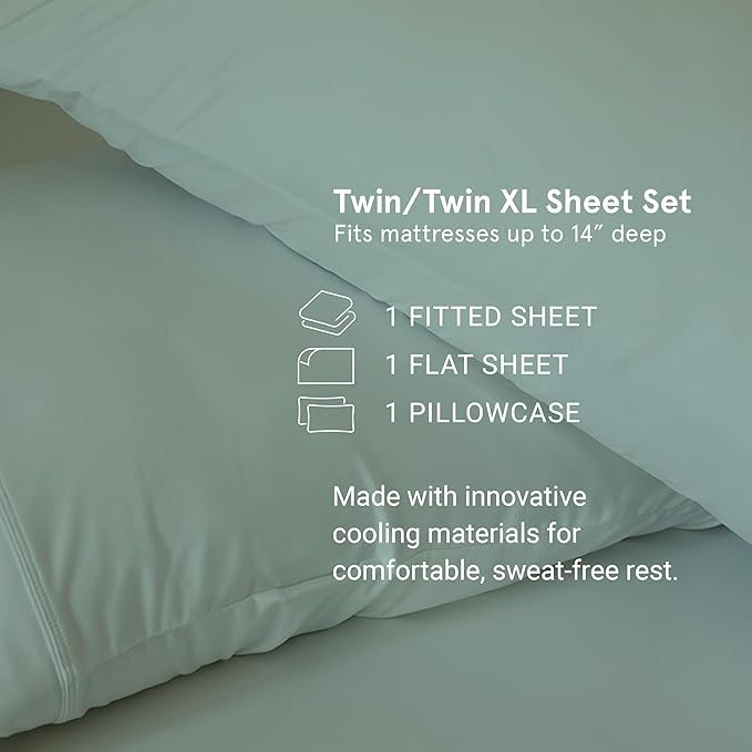 SHEEX - Original Performance Sheets Set (Twin/Twin XL) Ecru - Cooling Sheets - Moisture Wicking - 1 Flat Cooling Sheet, 1 Fitted Cooling Sheet, 1 Pillow Cover - Wrinkle Free - Sleep Aid