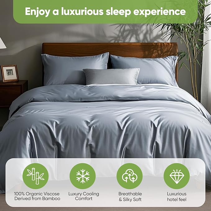 TWK Luxury Sheet Set, Genuine 100% Viscose Derived from Bamboo, Cooling & Breathable, Silky Soft, Bedding Sheets & Pillowcases (Sterling Blue, King)