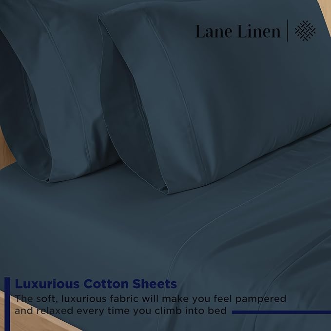 LANE LINEN Full Size Bed Sheets Set - 600 Thread Count Full Sheet Set - 100% Cotton Sheets Full Size Bed Set, Soft Cotton Bed Sheet Set, Sateen Weave Hotel Sheets, Luxury Full Sheet Set - Estate Blue