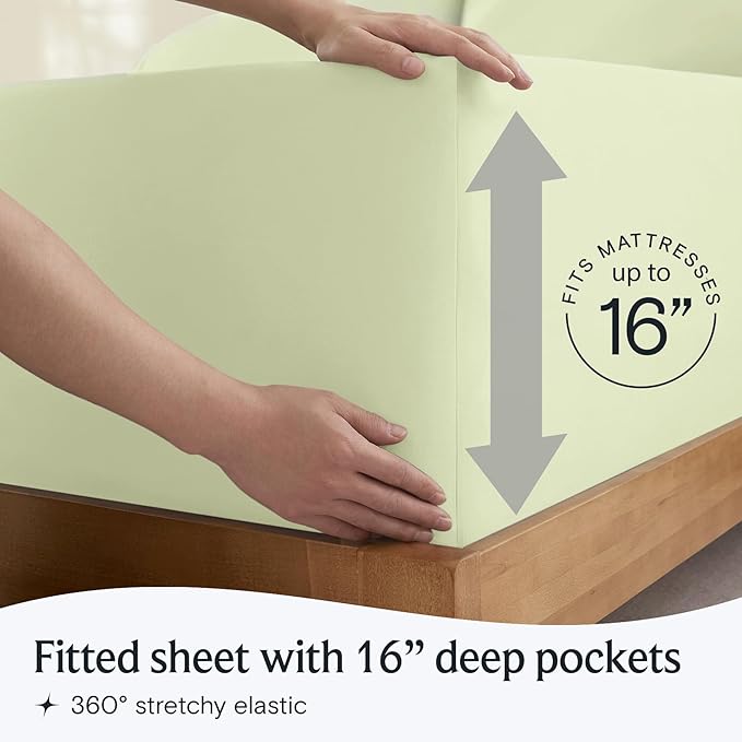 LuxClub 4 PC Sheet Set Bed Sheets Deep Pockets 16" Eco Friendly Wrinkle Free Cooling Machine Washable Hotel Bedding Silky Soft - Sage Green Queen