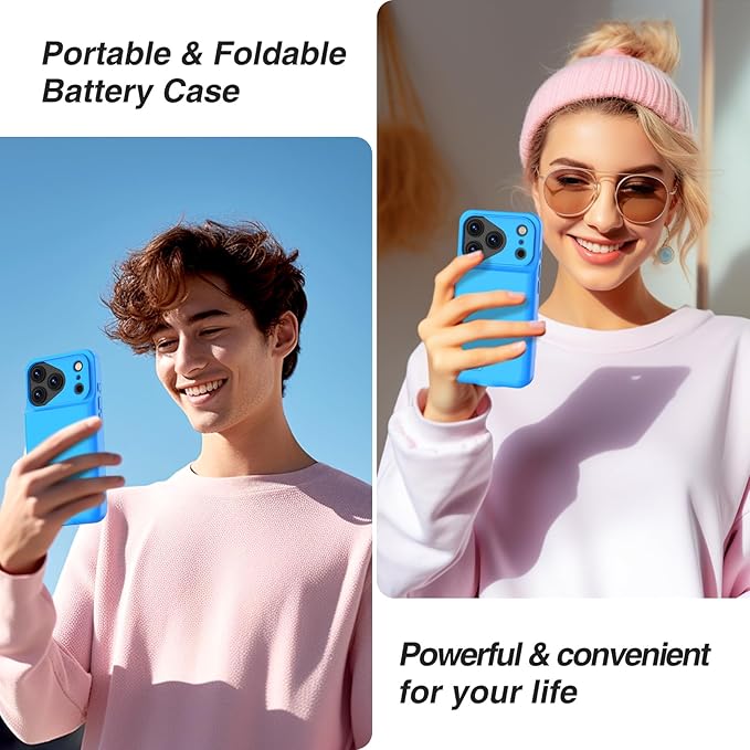 GIN FOXI Battery Case for iPhone 17 Pro, Charging Case Charger 8500mAh Ultra-Slim Lightweight Powerful Battery Pack 15W Fast Rechargeable Anti-Fall TPU Juice Box for iPhone 17 Pro (6.3") Blue