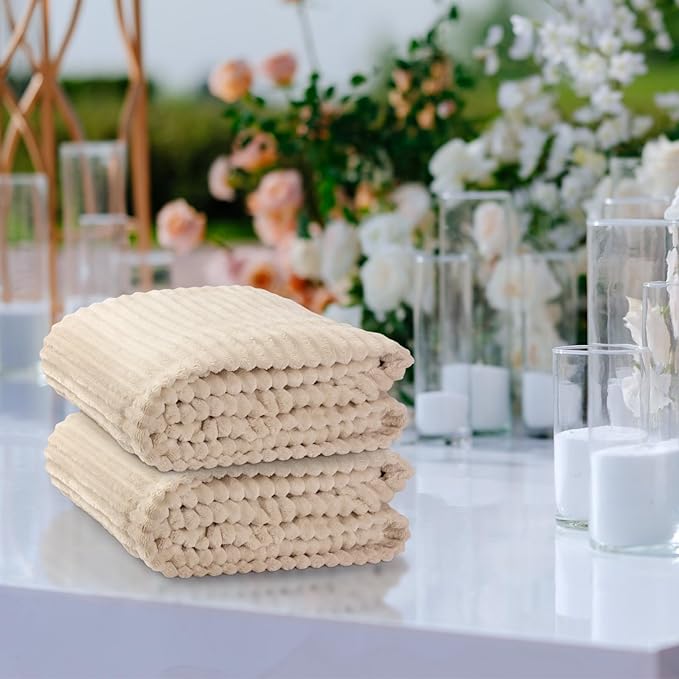 Buryeah 6 Pcs Flannel Throw Blanket Bulk 50 x 60 in Sleepover Blanket Outdoor Wedding Throw Lightweight, Oeko-tex Standard 100 Certified for Sofa Homeless Gifts (Beige)