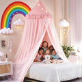 Kertnic 31.5inch Large Dome Bed Canopy for Girls, Double Layer Dreamy Ruffle Princess Canopy, Bedroom Hanging Tent Kids Reading Nook Canopies,Full Queen Bed Canopy Curtain (Beige Pink)