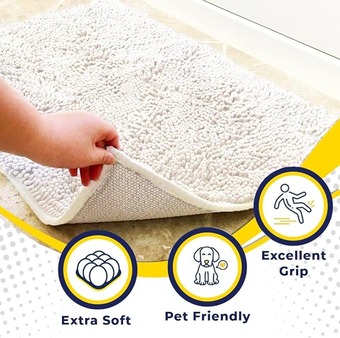Muddy Mat® | Super Absorbent Door Mat Indoor, Microfiber Quick Dry Chenille Entryway Rug, Non-Slip Front Door Mat, Indoor Mats for Entryway, Machine Washable Pet Rug, White 24" x 96"