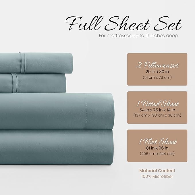 Linen Market Bed Sheets for Full Size Bed (Ocean) - Sleep Better Than Ever with These Soft and Cooling Full Sheets - Deep Pocket Fits 16" Thick Beds - 4 Piece Full Sheet Set