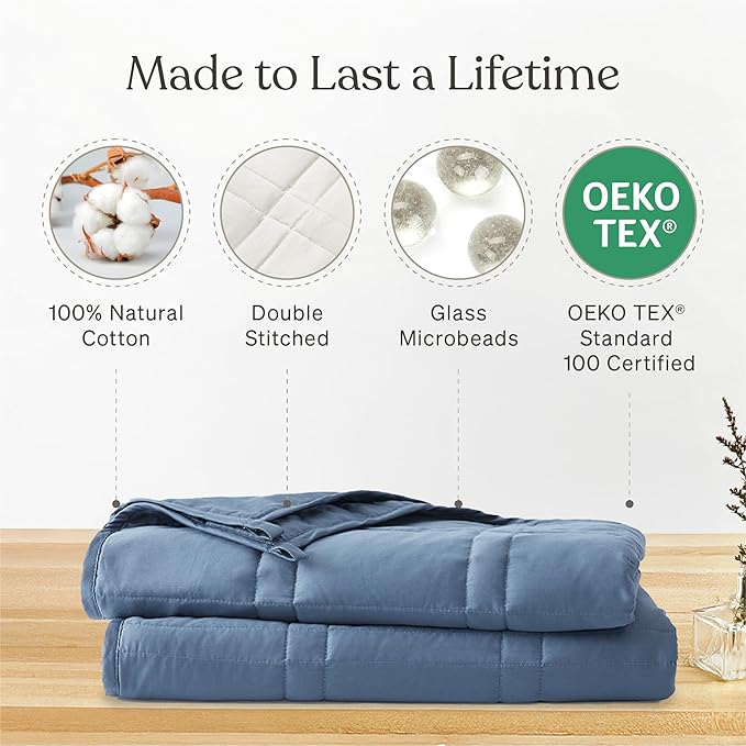 Baloo Weighted Blanket for Adults 15 lb (Dusk, 60"x80") | Cool & 100% Cotton | Machine Washable & Dryer Safe | Glass Microbead Fill
