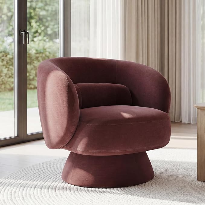 Swivel Accent Chair, Modern 360 Degree Swivel Barrel Chair with Arms & Curved Back and Lumbar Support Cushion, Comfy Round Single Sofa for Small Space, Living Room, Bedroom, Lavender Rayon