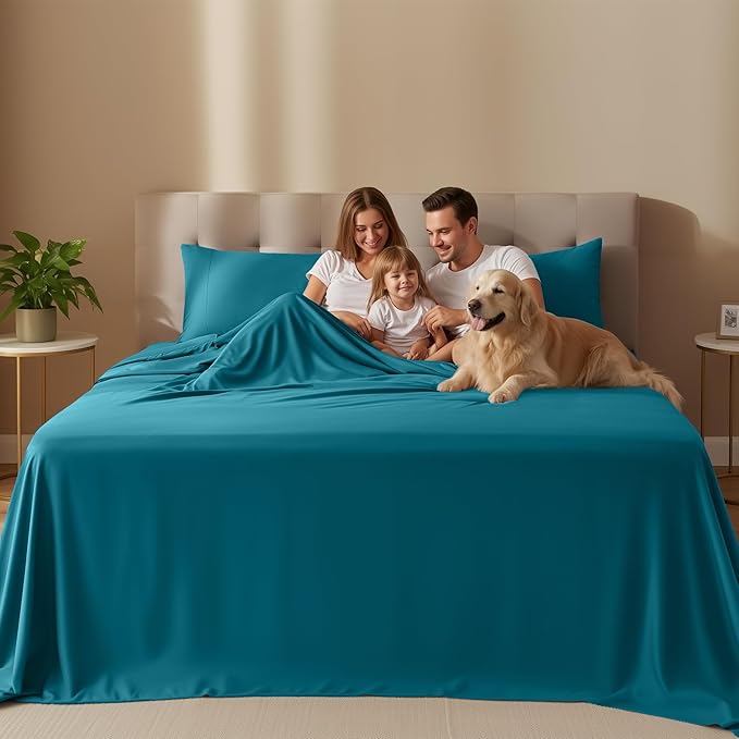 Utopia Bedding Queen Sheet Set – 4 Piece Bed Sheets for Queen Size Bed, Soft and Breathable Microfiber, Includes 1 Fitted Sheet, 1 Flat Sheet and 2 Pillowcases (Denim Blue)