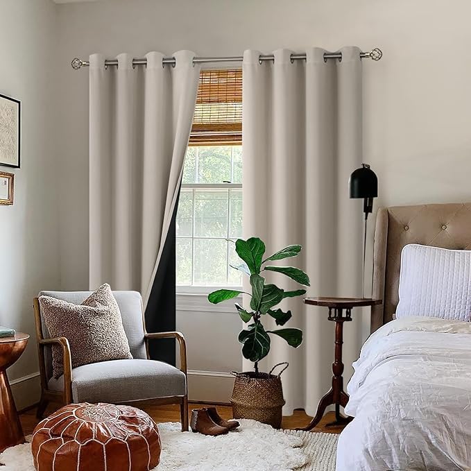 BGment 100% Blackout Curtains for Bedroom Window 84 Inch Length 2 Panels, Thermal Insulated Full Light Blocking Grommet Drapes for Living Room Darkening with Black Liner, 52 Inch Wide Each, Cashmere