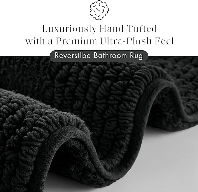 Madison Park Splendor Reversible 100% Cotton Tufted Bathroom Rug-3000 GSM Hotel Quality Luxurious Plush Medium Pile Bath Mat Absorbent, Quick Dry, Shower Room Décor, 24x36 Black